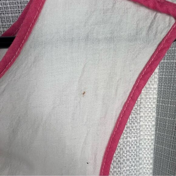 Vintage Embroidered Pinafore Apron Floral Bow White Pink Pockets OS - Picture 10 of 11